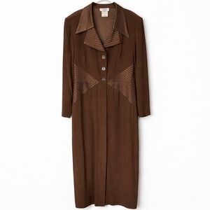 Nu Mode Maxi Dress Brown Size 15/16 Button Down Ling Sleeve Modest